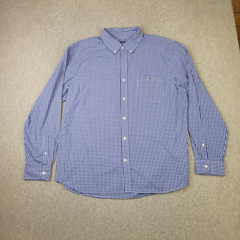 Vineyard Vines Whale Shirt Mens XL Blue Gingham Long Sleeve Plaid Whale Preppy